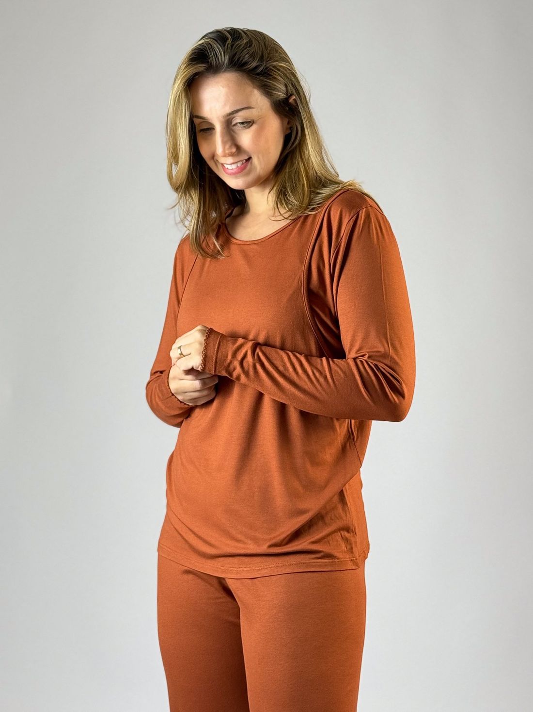 Pijama de amamentação manga longa - Terracota Pijama de amamentação manga longa - Terracota