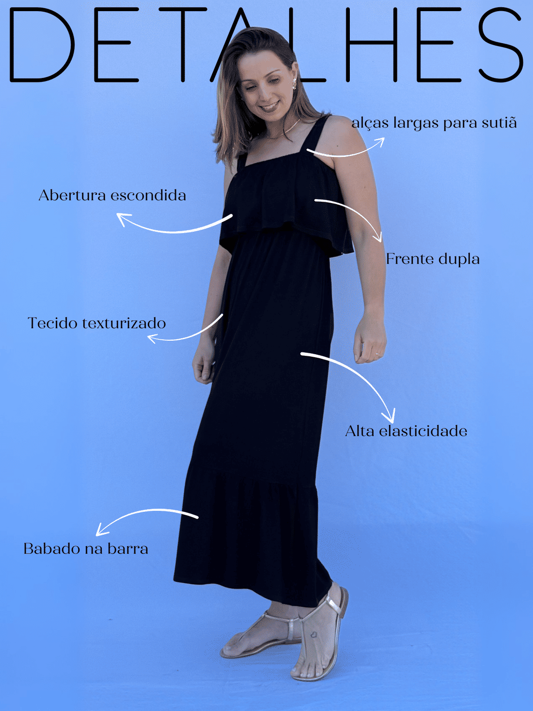 Vestido de Amamentação Babado - Preto Vestido de Amamentação Babado - Preto