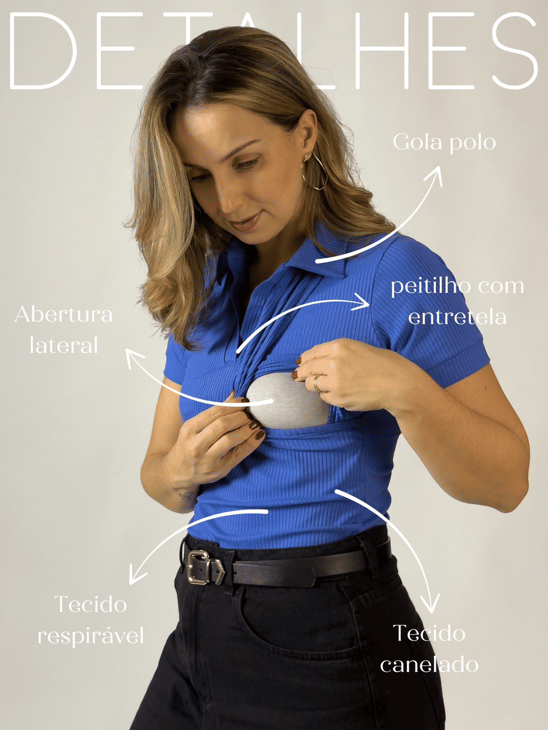 Blusa polo de amamentação Nina - Azul Blusa polo de amamentação Nina - Azul