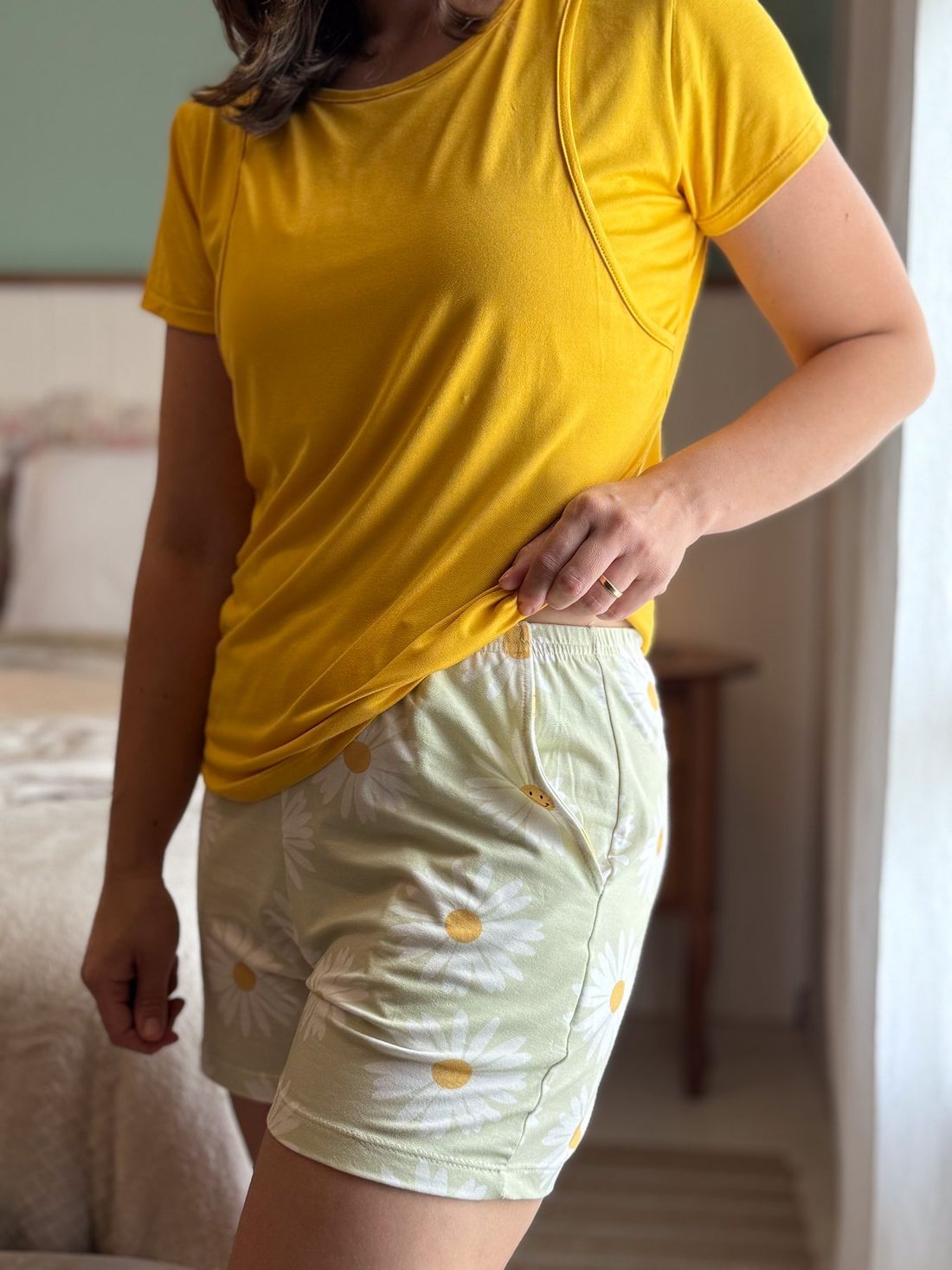 Blusa pijama de amamentação verão - Amarela Blusa pijama de amamentação verão - Amarela