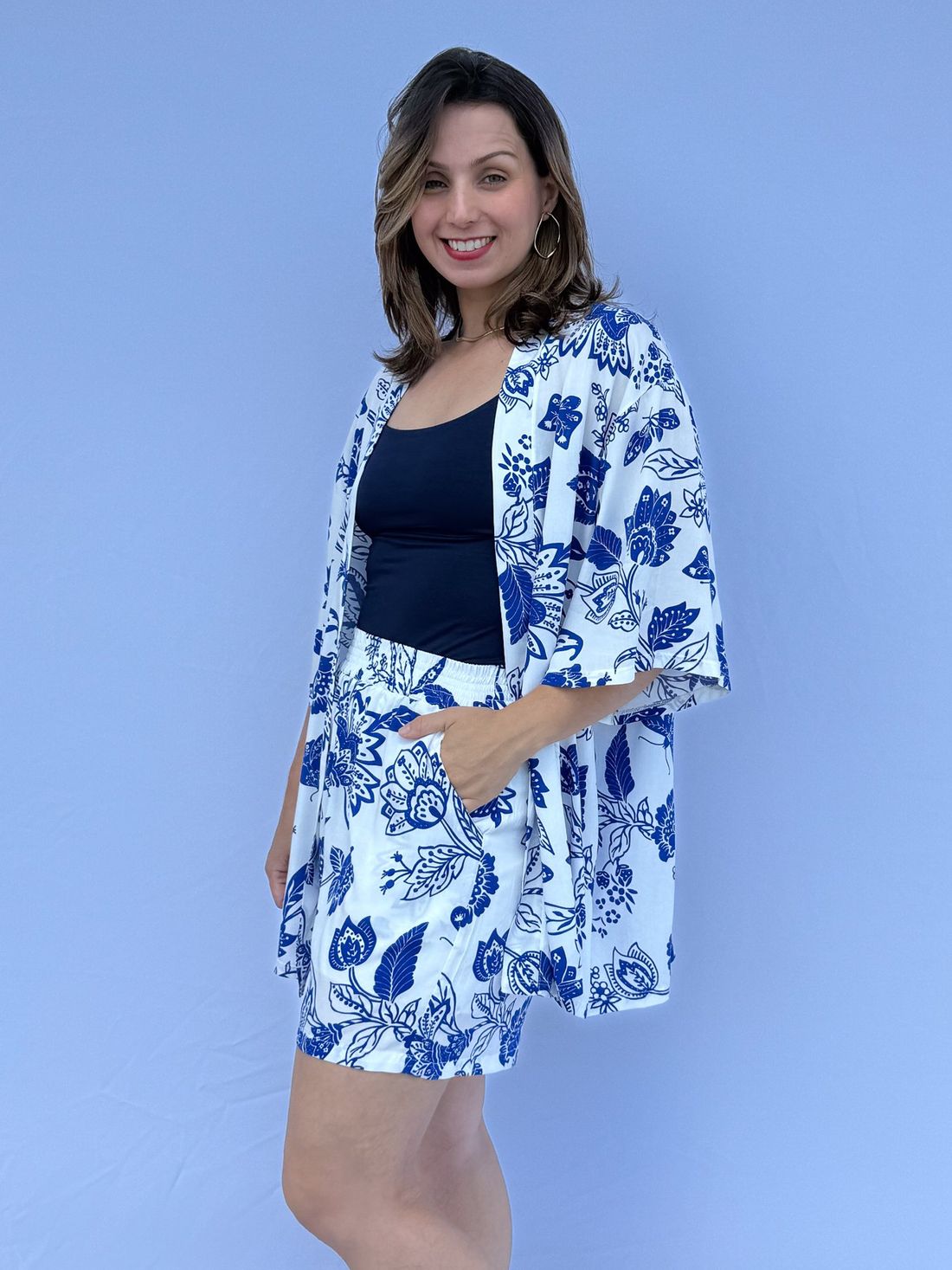 Conjunto - Kimono e short floral azul Conjunto - Kimono e short floral azul
