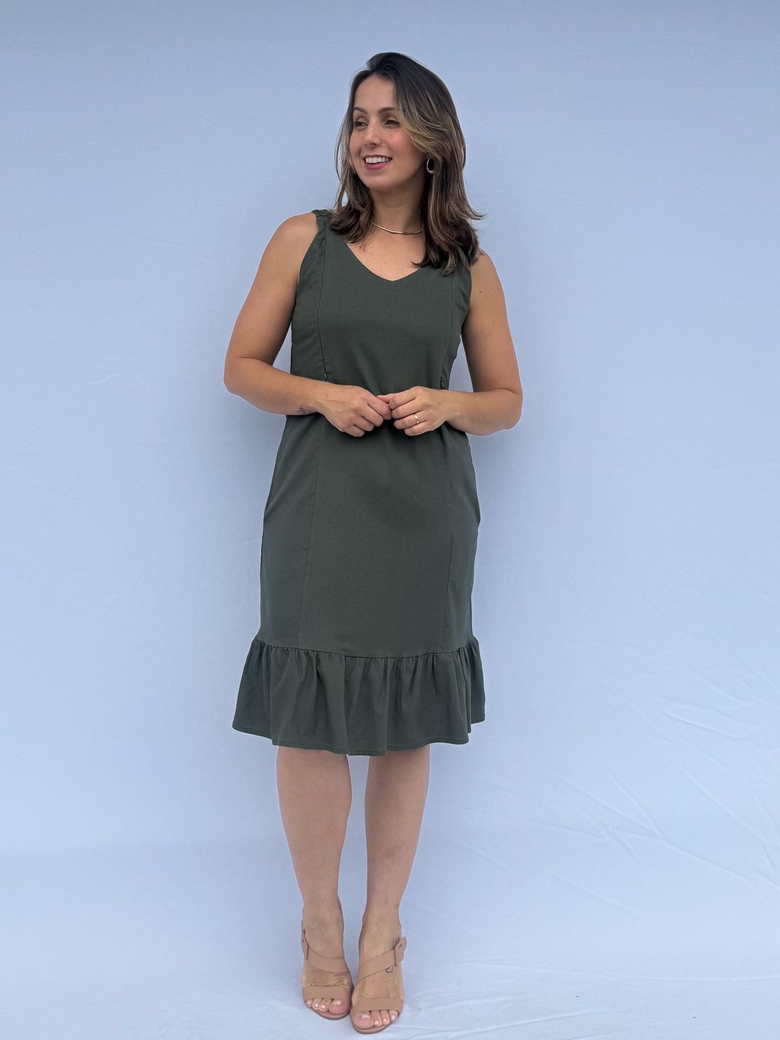 Vestido de amamentação Regata Viscolinho - Verde escuro Vestido de amamentação Regata Viscolinho - Verde escuro