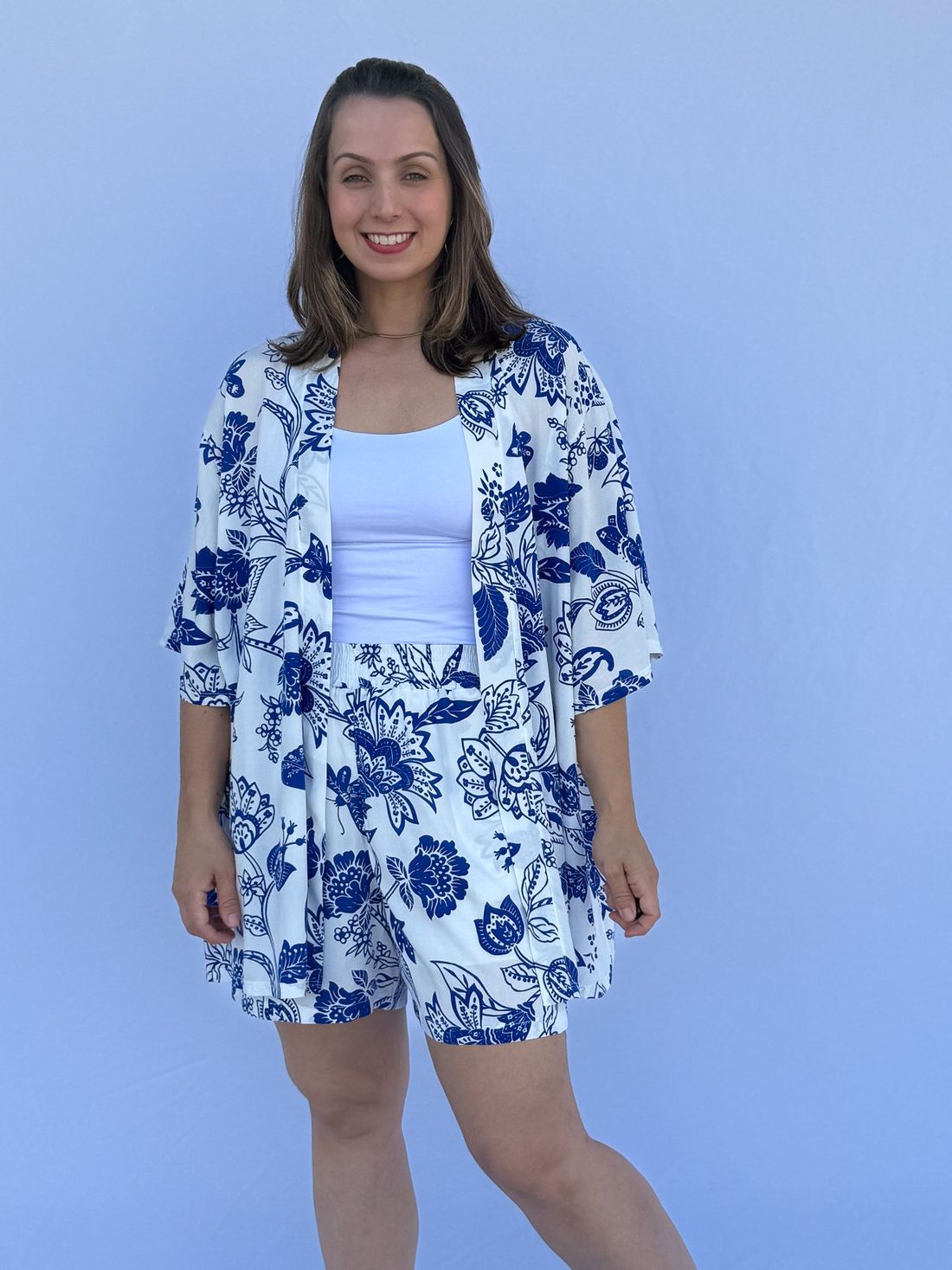 Conjunto - Kimono e short floral azul Conjunto - Kimono e short floral azul