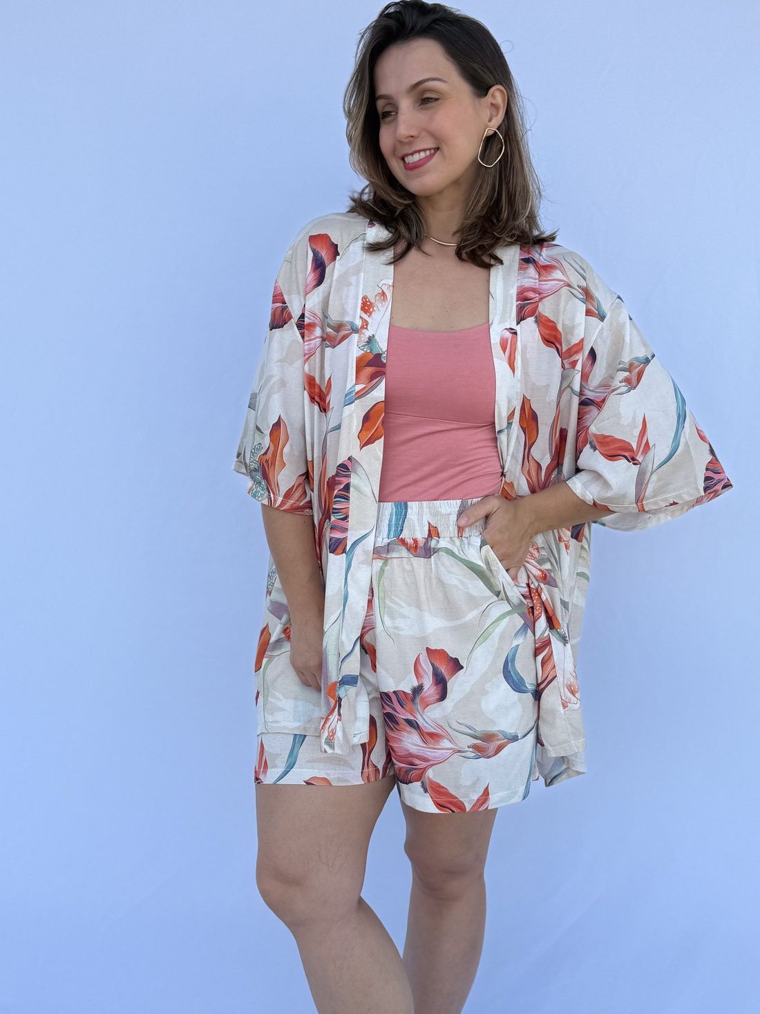 Conjunto - Kimono e short floral color Conjunto - Kimono e short floral color