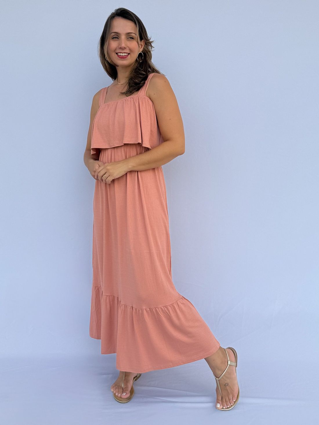 Vestido de Amamentação Babado - Rosa antigo Vestido de Amamentação Babado - Rosa antigo