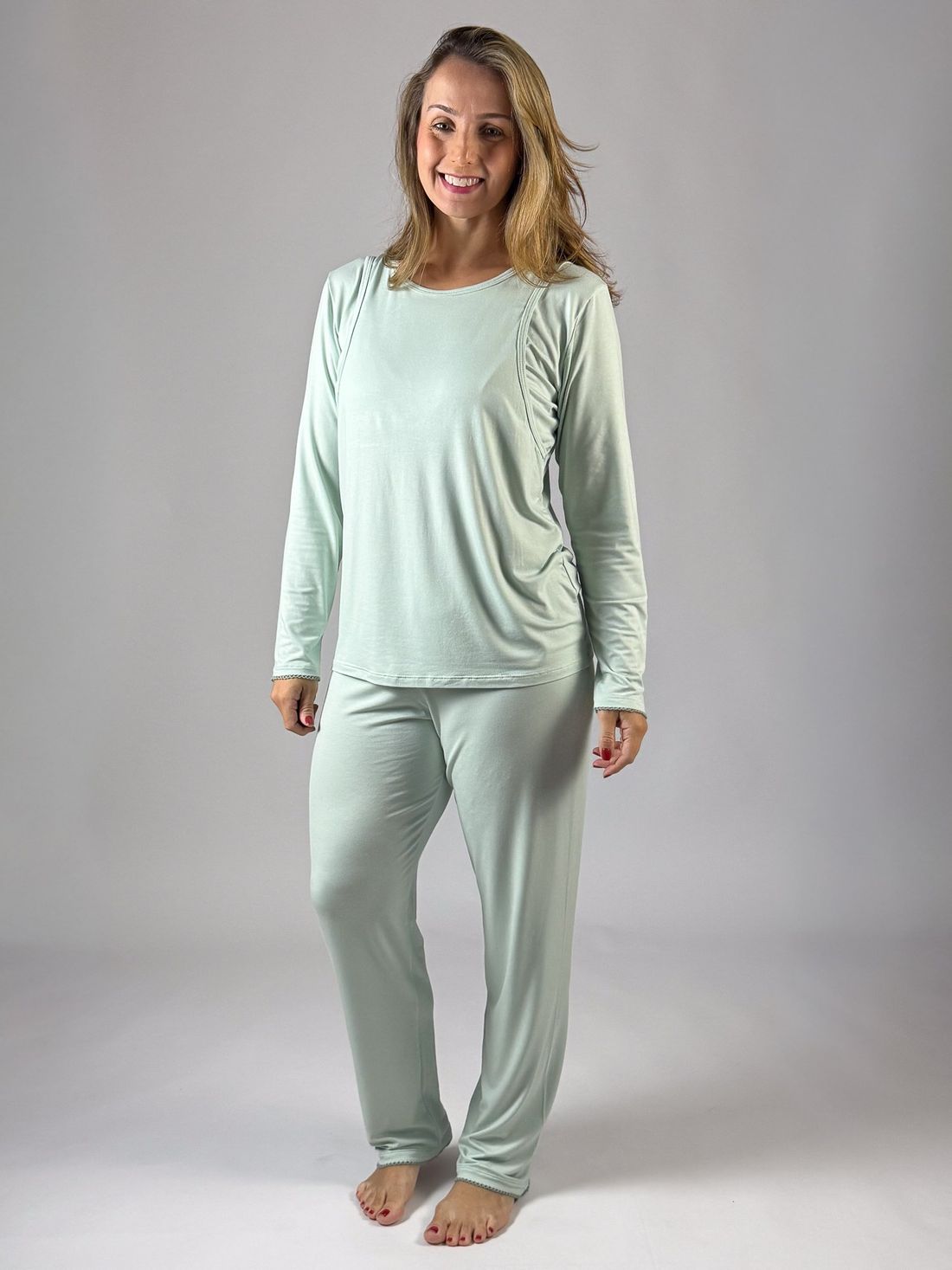 Pijama de amamentação manga longa - Verde água Pijama de amamentação manga longa - Verde água