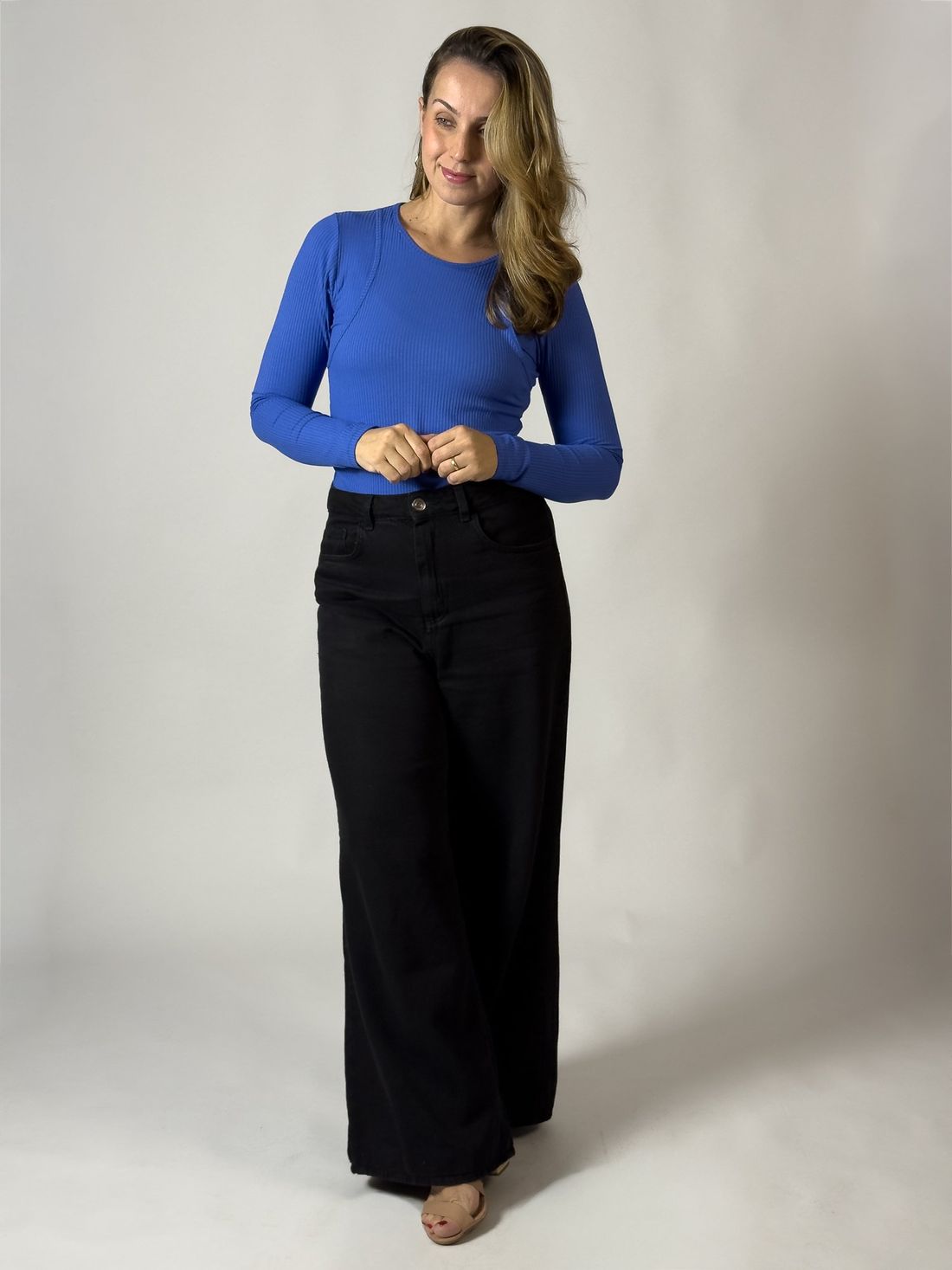 Blusa canelada de amamentação Annie - Azul Blusa canelada de amamentação Annie - Azul
