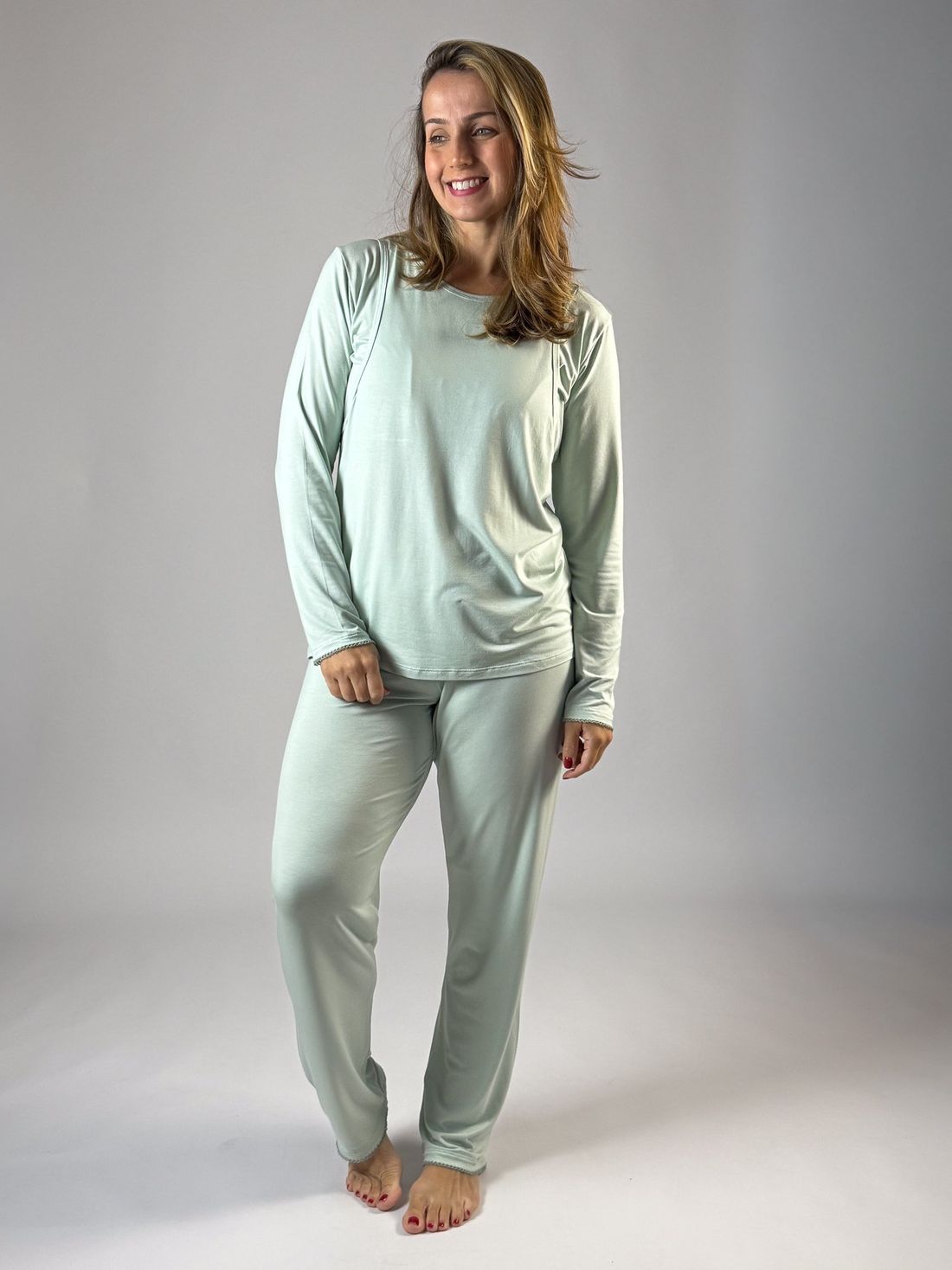 Pijama de amamentação manga longa - Verde água Pijama de amamentação manga longa - Verde água