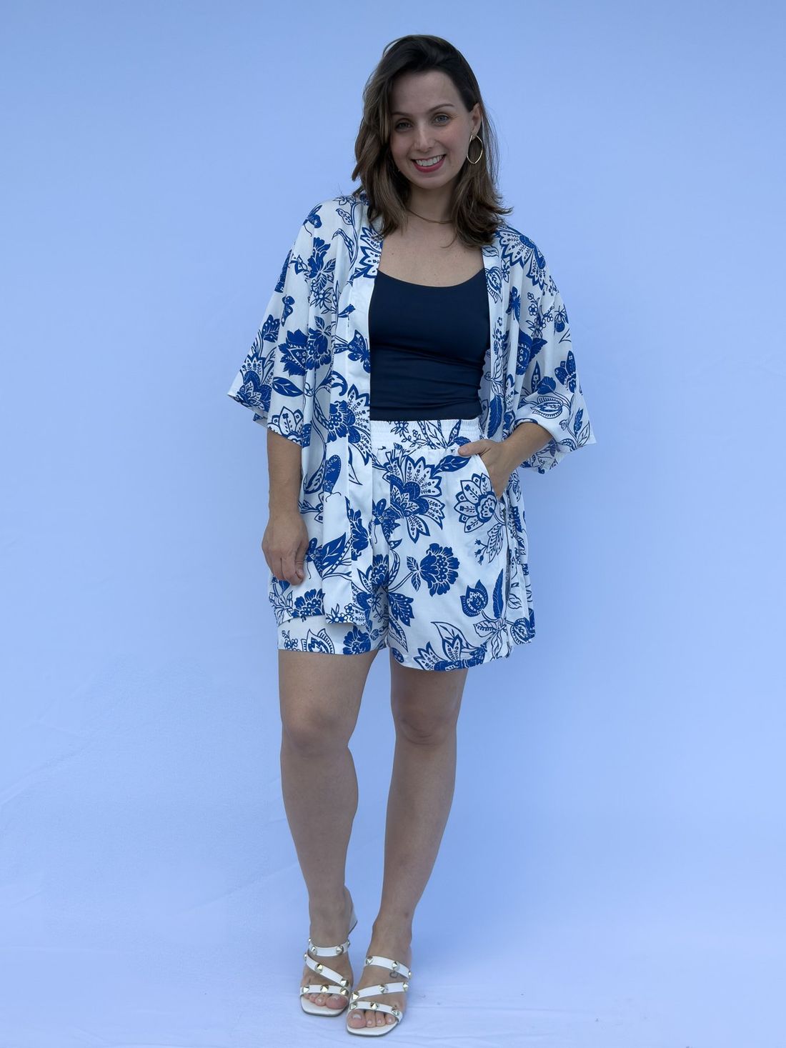 Conjunto - Kimono e short floral azul Conjunto - Kimono e short floral azul