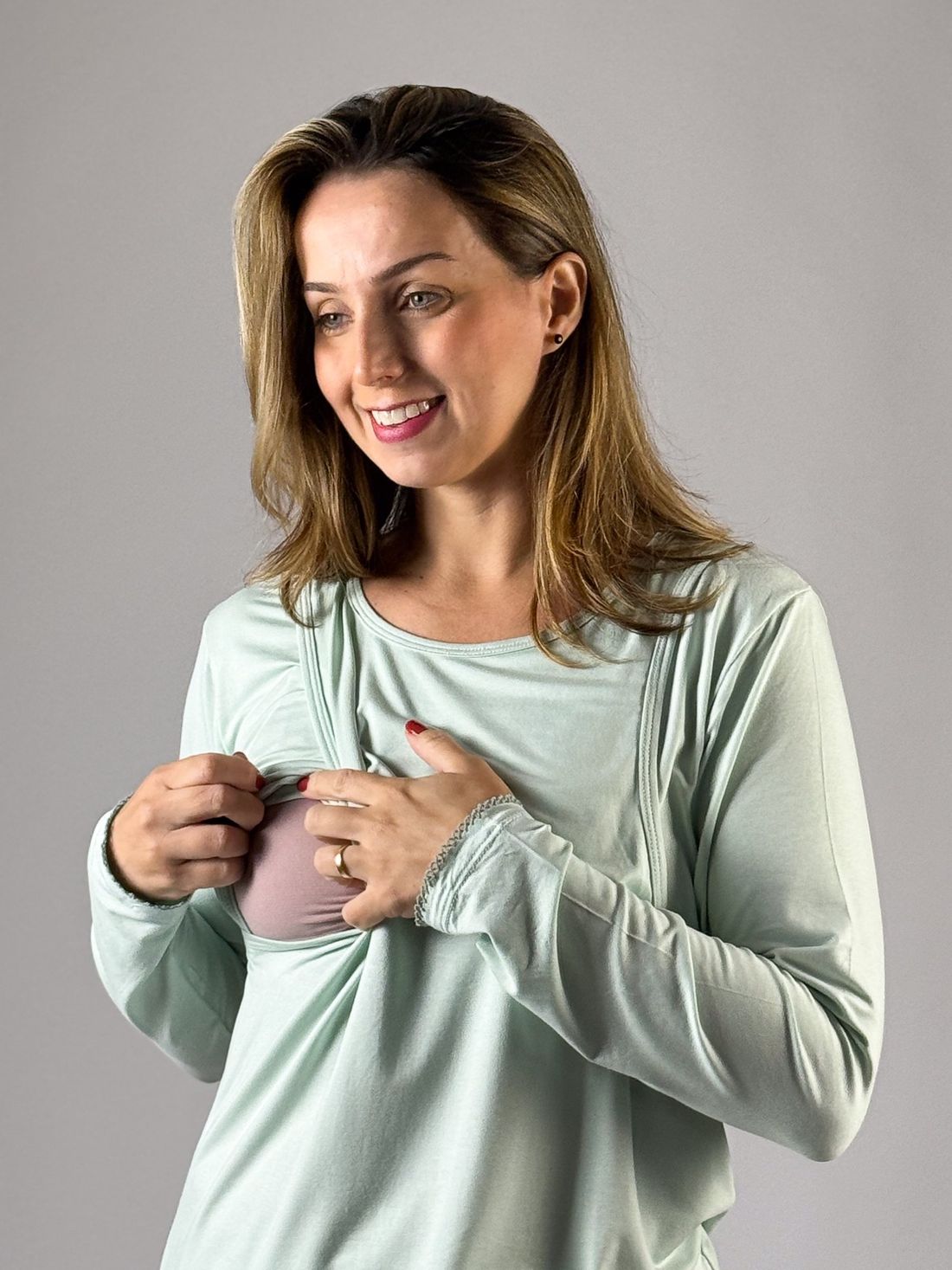 Pijama de amamentação manga longa - Verde água Pijama de amamentação manga longa - Verde água
