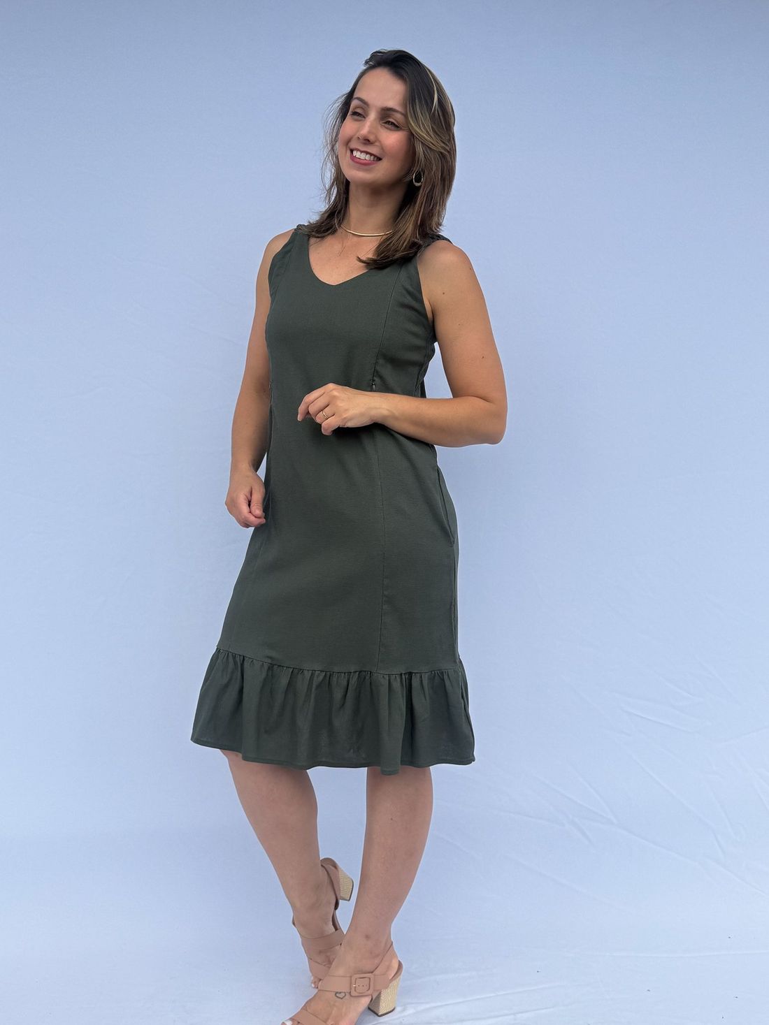 Vestido de amamentação Regata Viscolinho - Verde escuro Vestido de amamentação Regata Viscolinho - Verde escuro