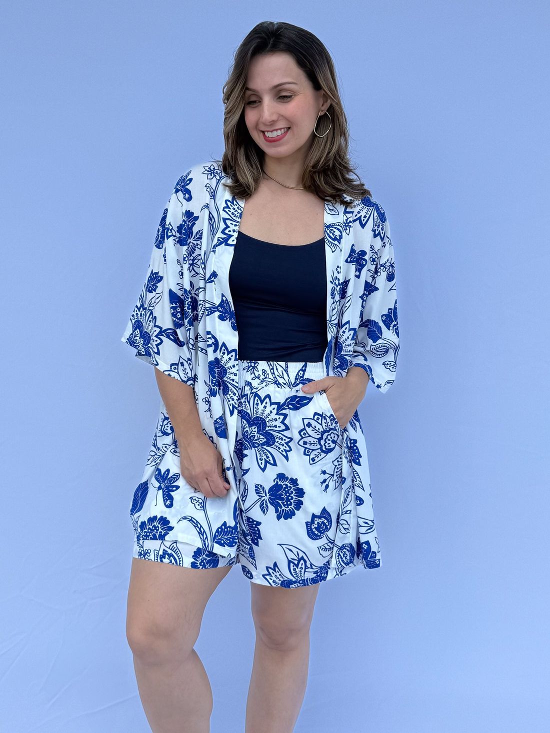 Conjunto - Kimono e short floral azul Conjunto - Kimono e short floral azul
