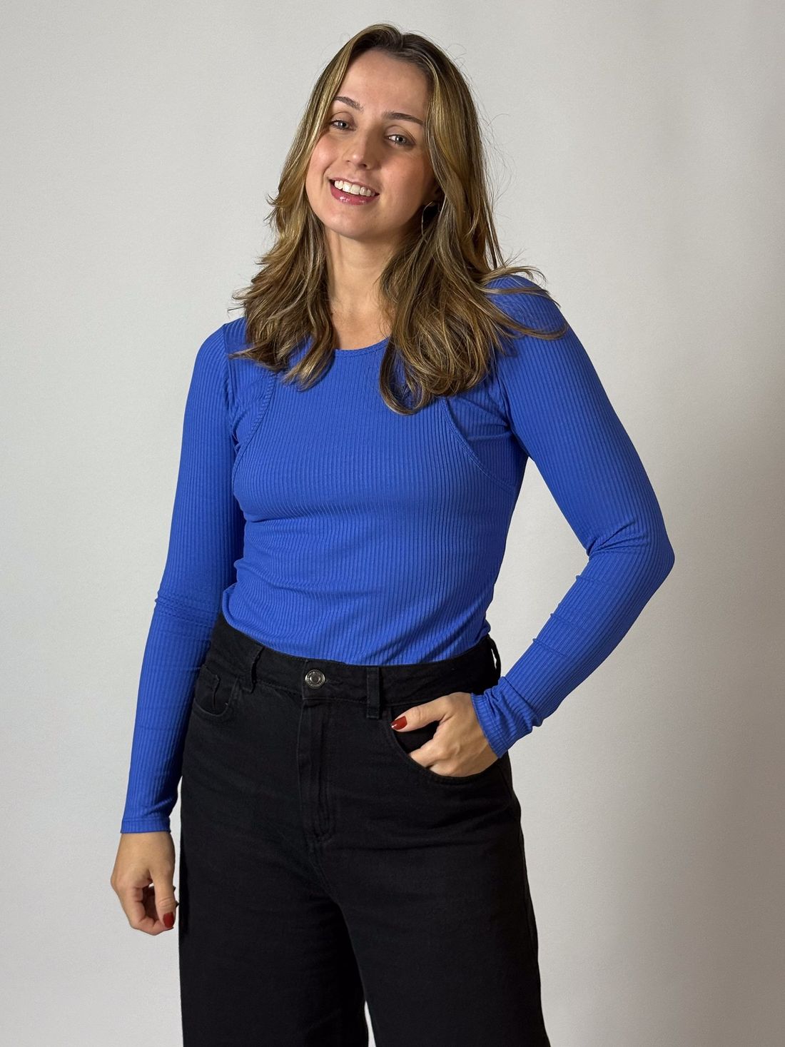 Blusa canelada de amamentação Annie - Azul Blusa canelada de amamentação Annie - Azul