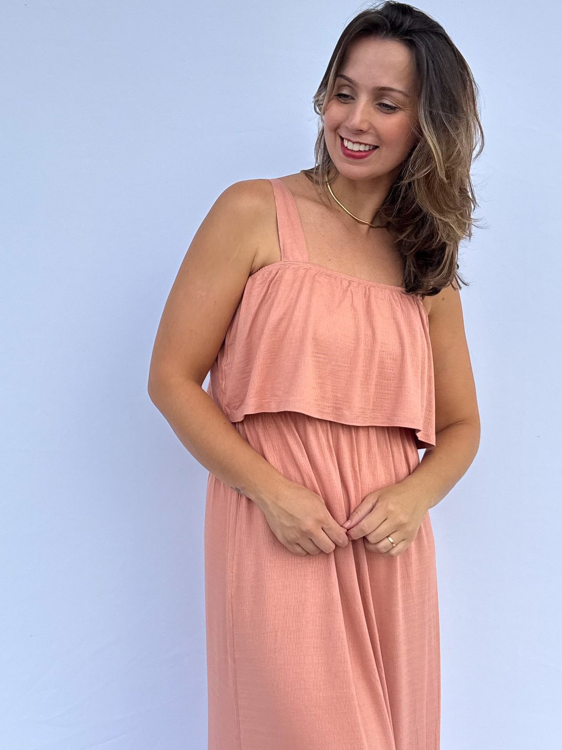 Vestido de Amamentação Babado - Rosa antigo Vestido de Amamentação Babado - Rosa antigo