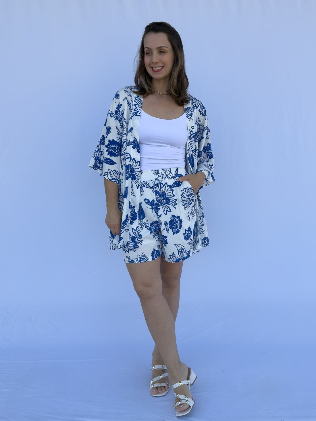 Conjunto - Kimono e short floral azul Conjunto - Kimono e short floral azul