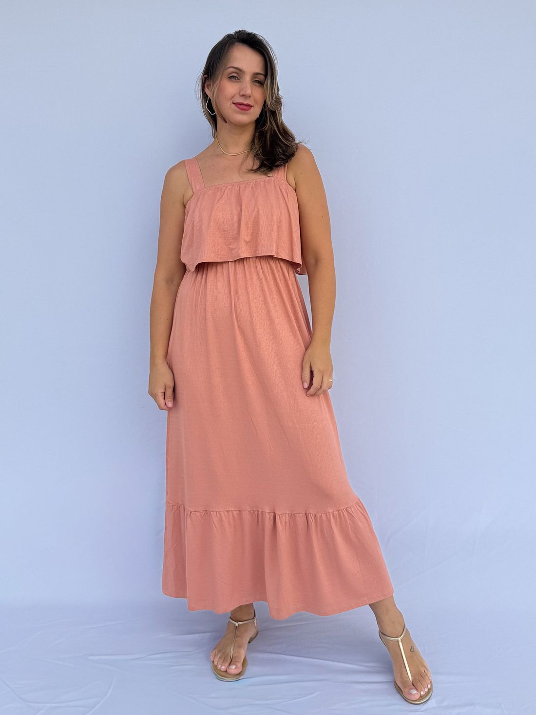 Vestido de Amamentação Babado - Rosa antigo Vestido de Amamentação Babado - Rosa antigo