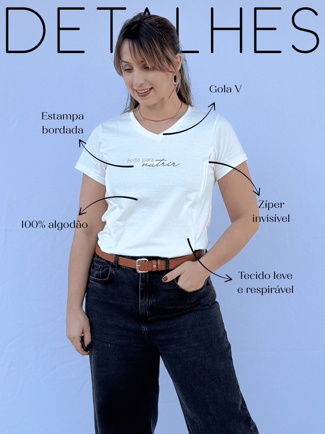 Camiseta de amamentação gola V - Feita para nutrir Camiseta de amamentação gola V - Feita para nutrir