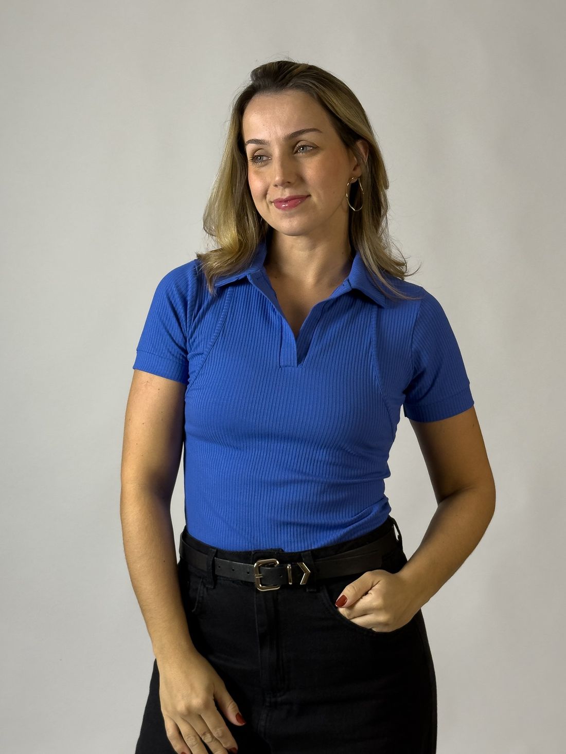 Blusa polo de amamentação Nina - Azul Blusa polo de amamentação Nina - Azul