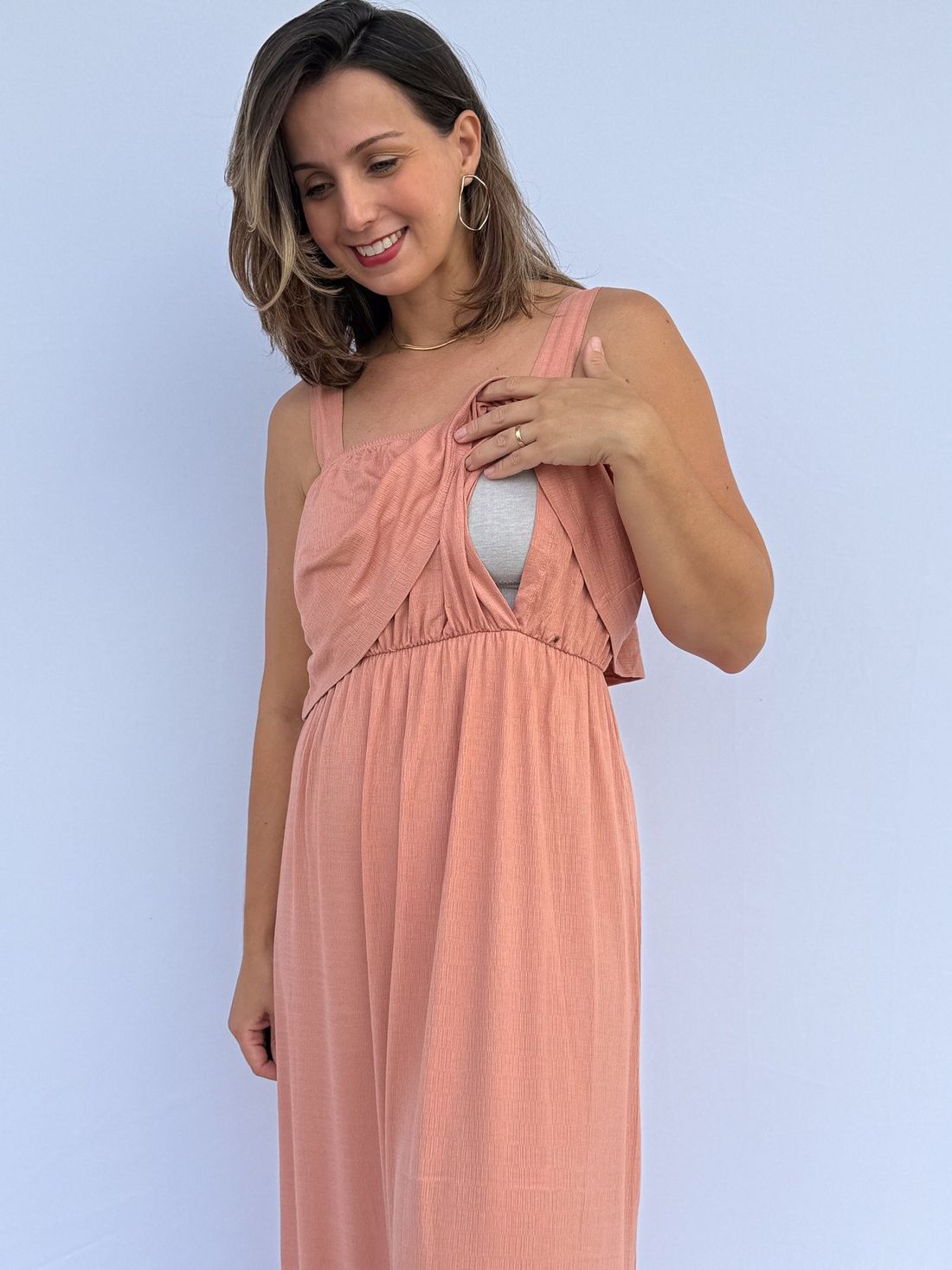 Vestido de Amamentação Babado - Rosa antigo Vestido de Amamentação Babado - Rosa antigo