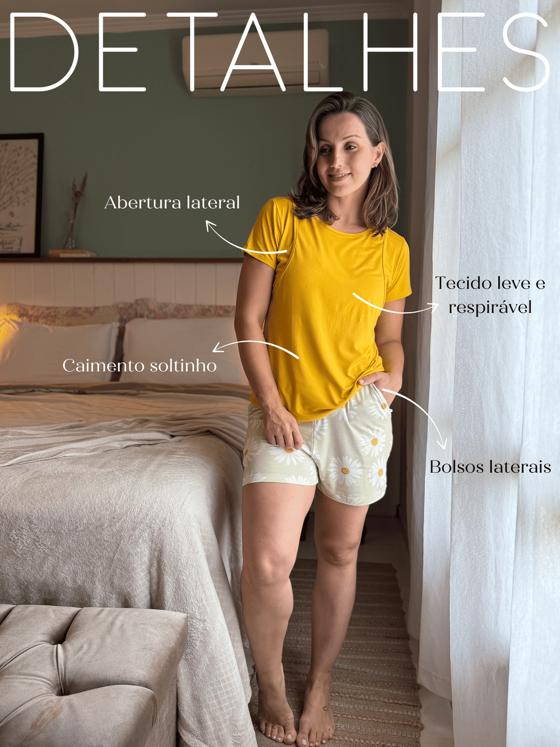Blusa pijama de amamentação verão - Amarela Blusa pijama de amamentação verão - Amarela