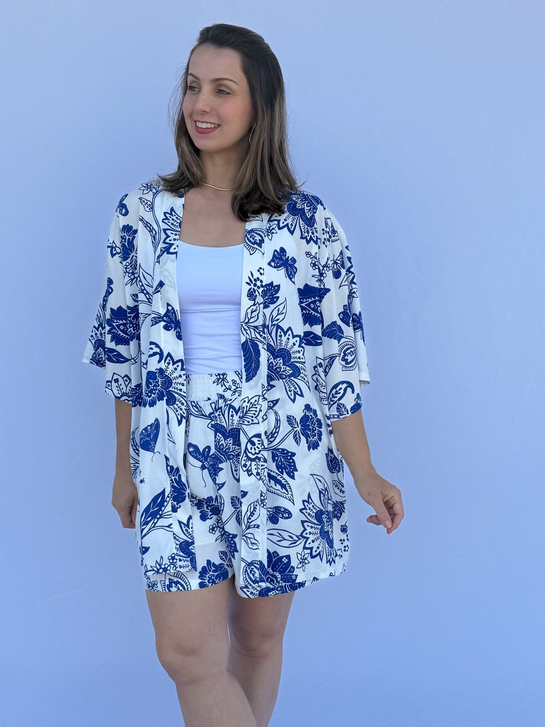 Conjunto - Kimono e short floral azul Conjunto - Kimono e short floral azul