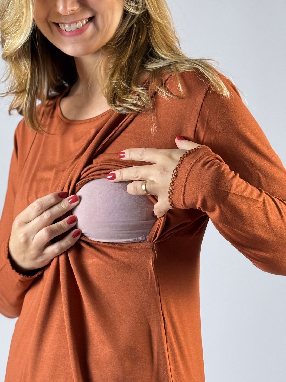 Pijama de amamentação manga longa - Terracota Pijama de amamentação manga longa - Terracota