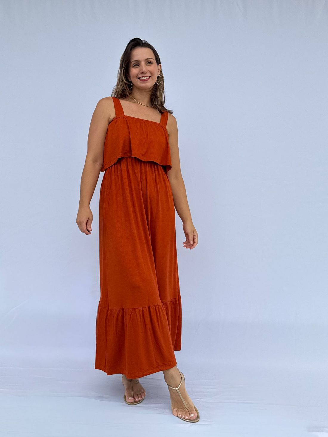 Vestido de Amamentação Babado - Terracota Vestido de Amamentação Babado - Terracota
