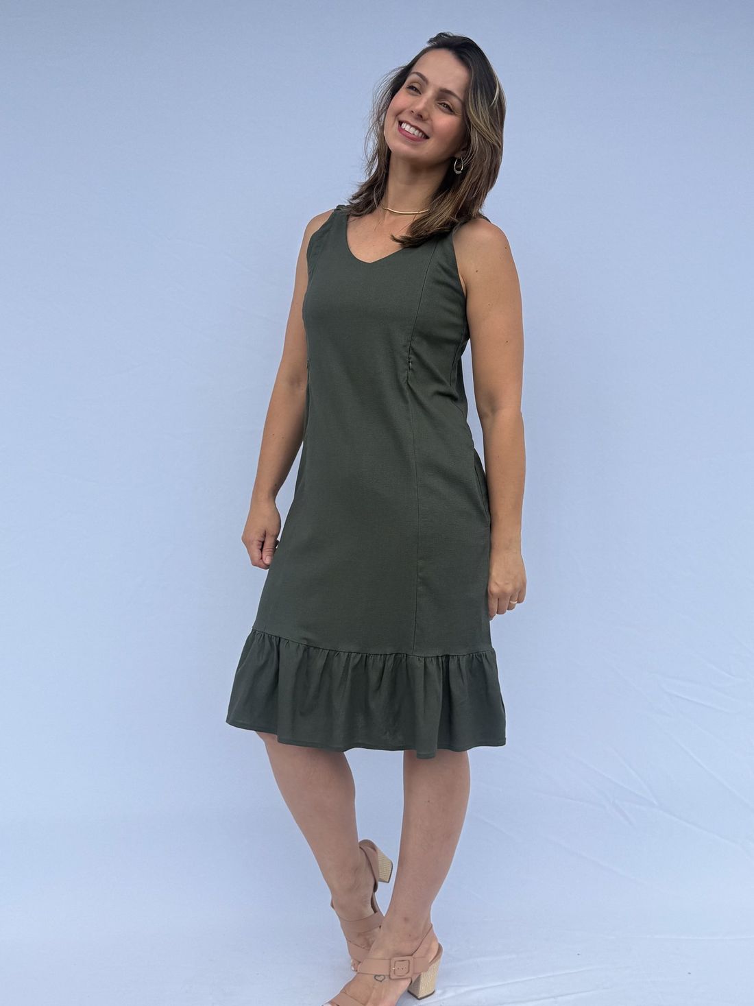 Vestido de amamentação Regata Viscolinho - Verde escuro Vestido de amamentação Regata Viscolinho - Verde escuro