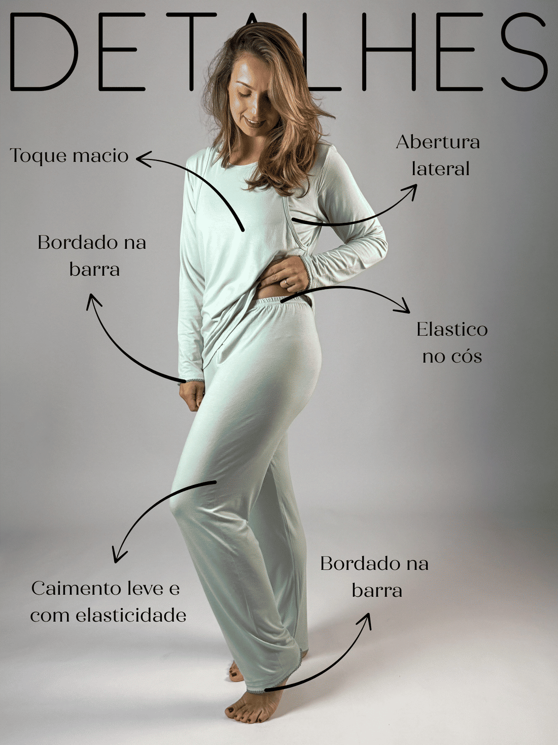 Pijama de amamentação manga longa - Verde água Pijama de amamentação manga longa - Verde água