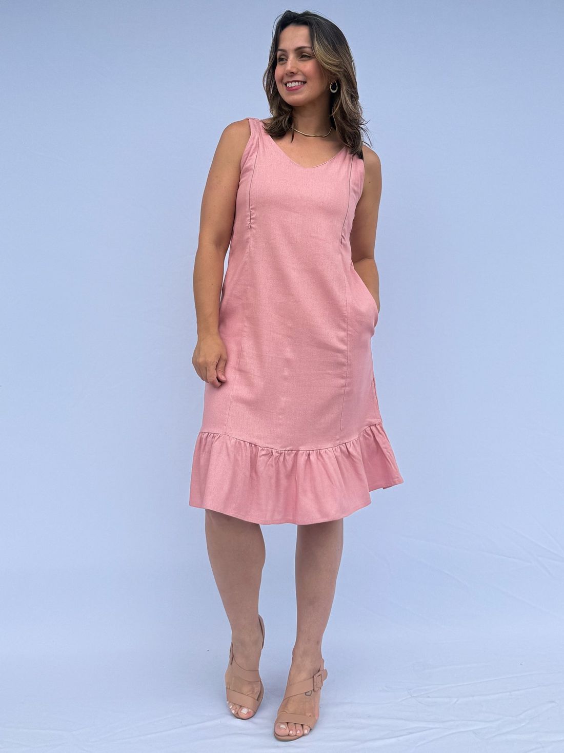 Vestido de Amamentação Regata Viscolinho - Rosê Vestido de Amamentação Regata Viscolinho - Rosê