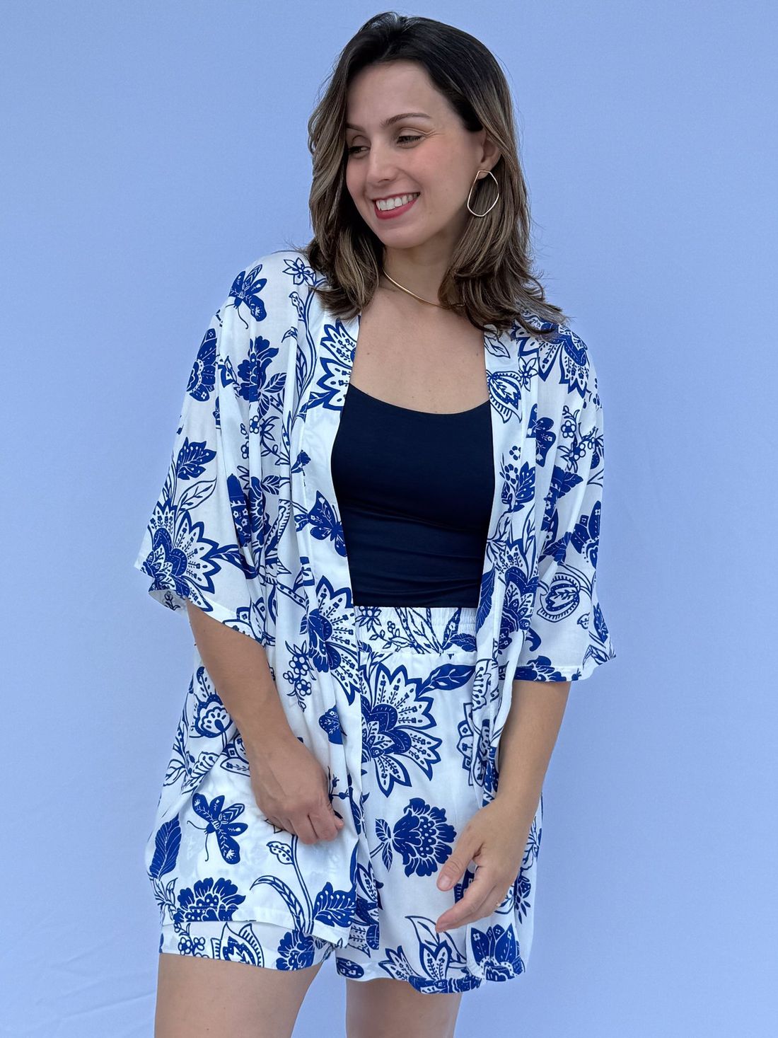 Conjunto - Kimono e short floral azul Conjunto - Kimono e short floral azul