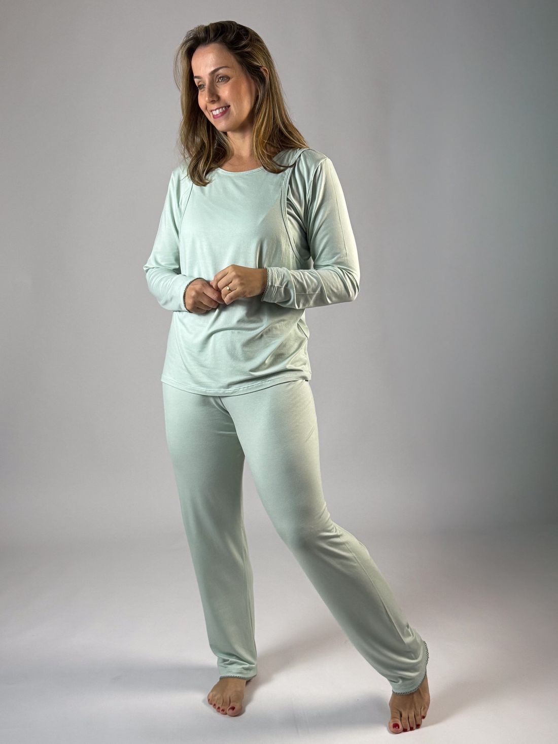 Pijama de amamentação manga longa - Verde água Pijama de amamentação manga longa - Verde água