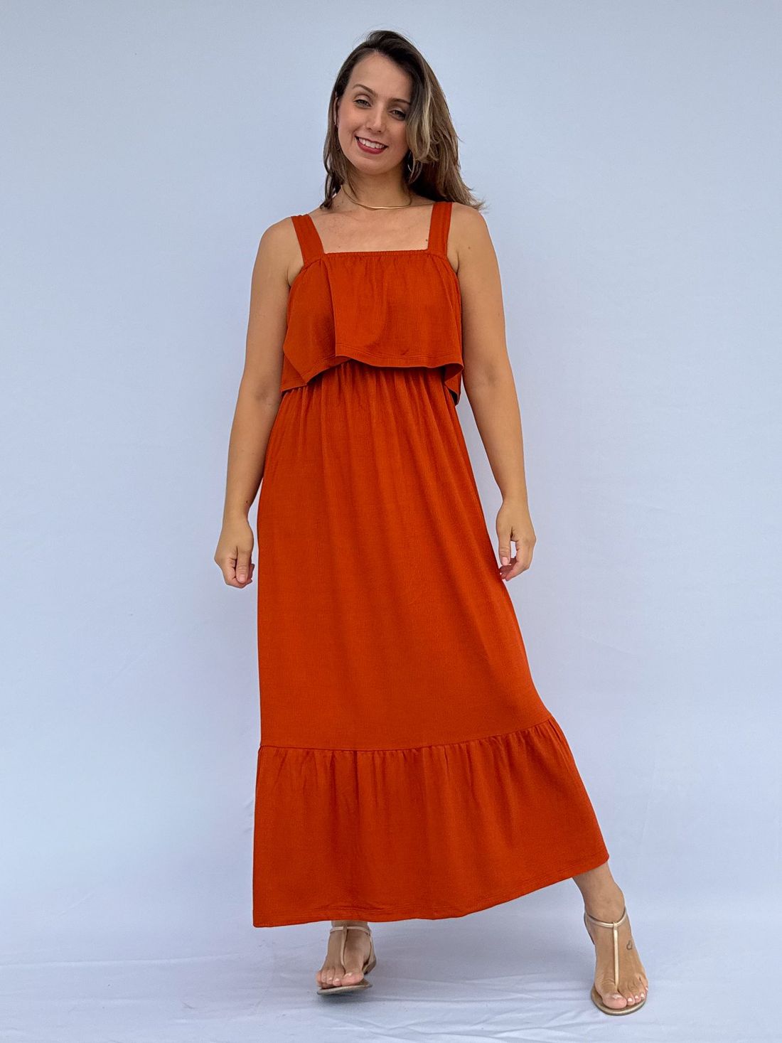Vestido de Amamentação Babado - Terracota Vestido de Amamentação Babado - Terracota
