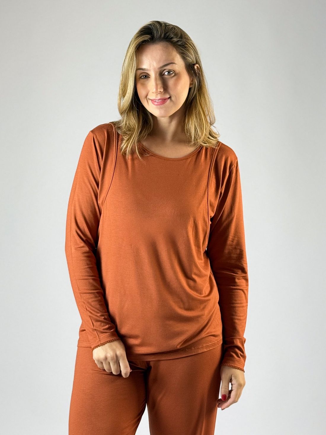 Pijama de amamentação manga longa - Terracota Pijama de amamentação manga longa - Terracota