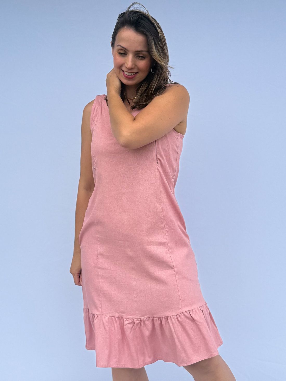 Vestido de Amamentação Regata Viscolinho - Rosê Vestido de Amamentação Regata Viscolinho - Rosê