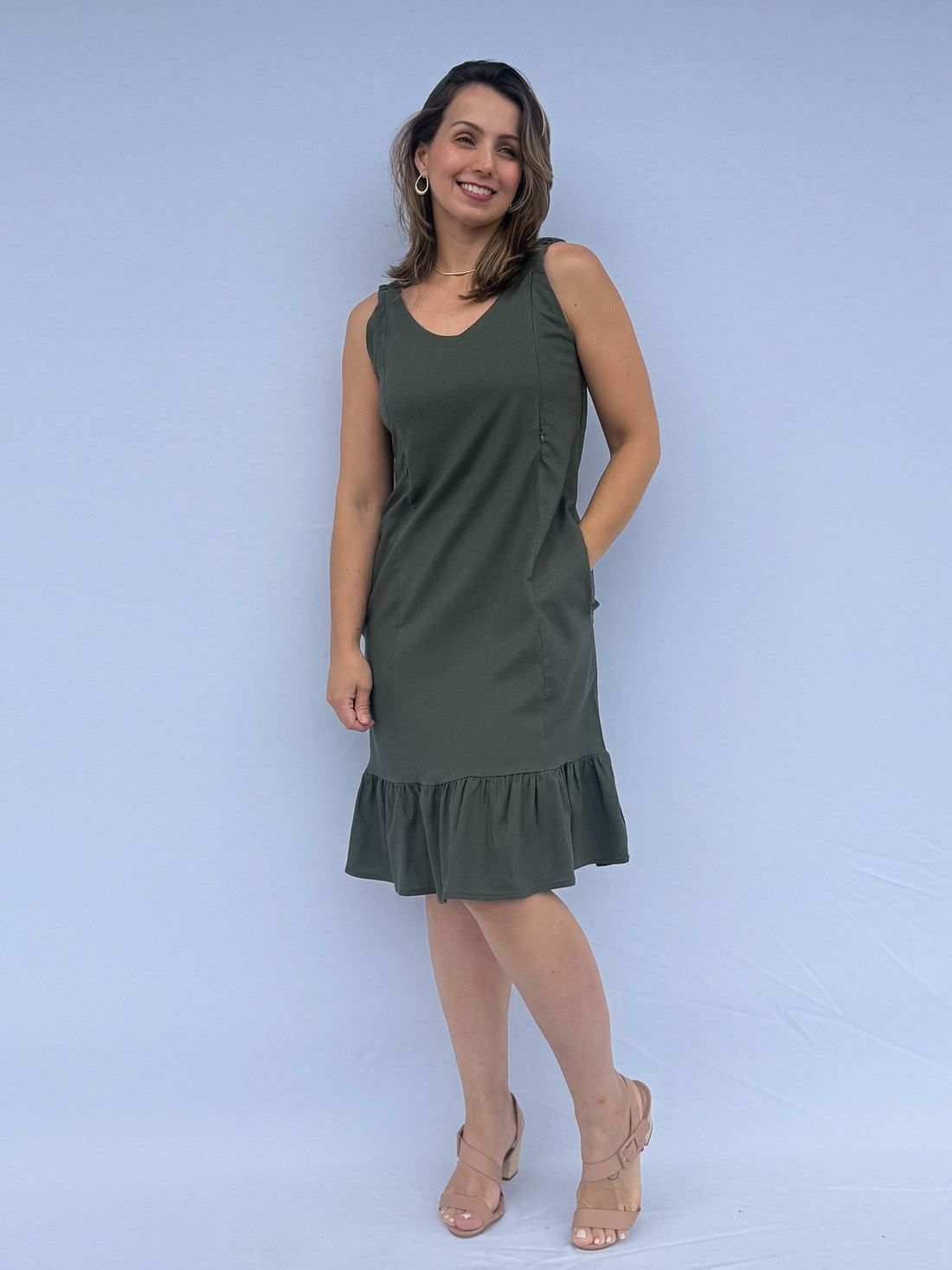 Vestido de amamentação Regata Viscolinho - Verde escuro Vestido de amamentação Regata Viscolinho - Verde escuro