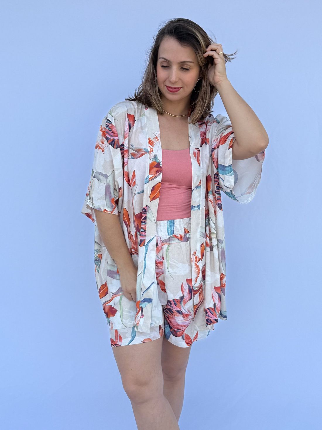 Conjunto - Kimono e short floral color Conjunto - Kimono e short floral color
