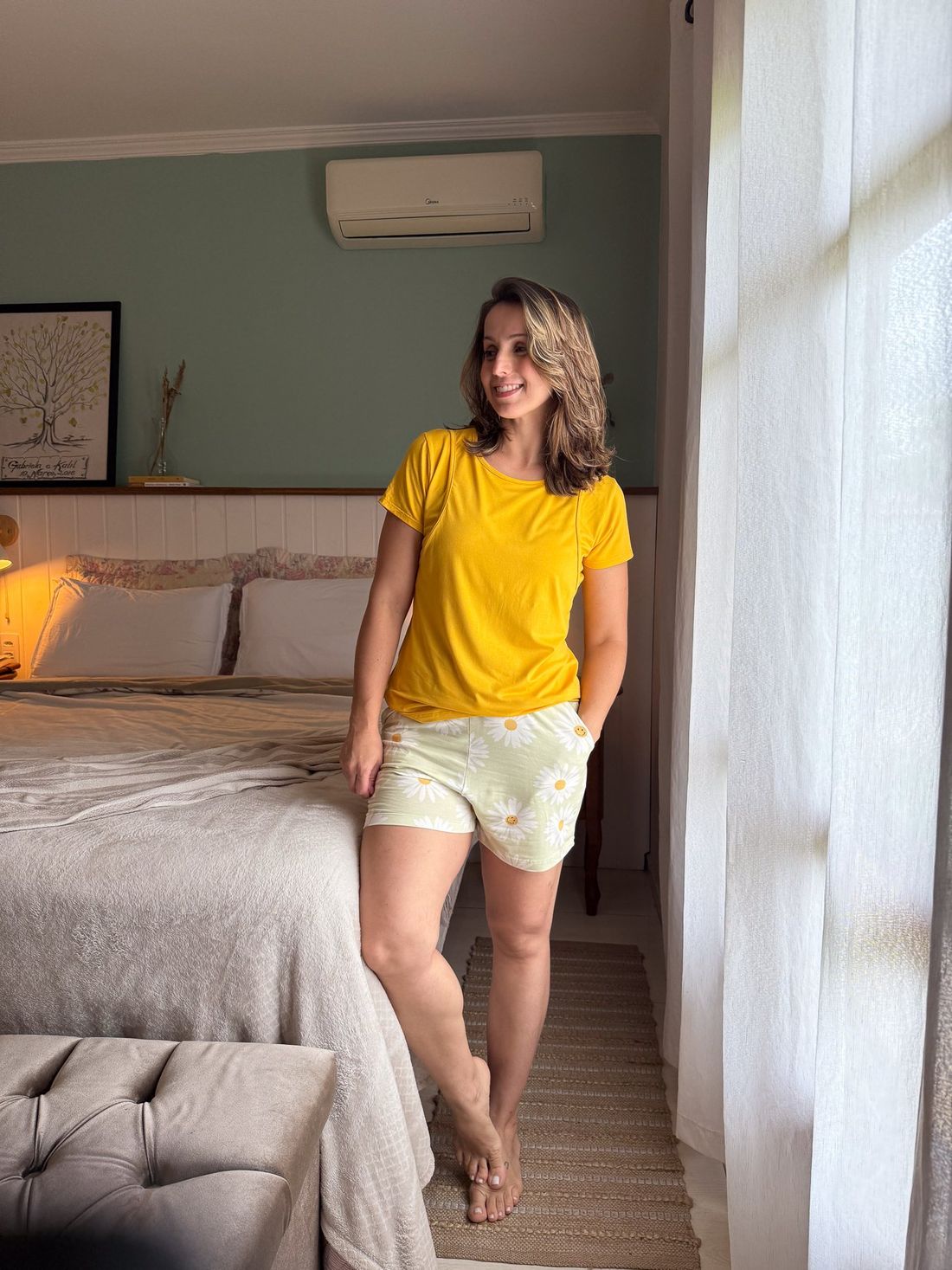 Blusa pijama de amamentação verão - Amarela Blusa pijama de amamentação verão - Amarela