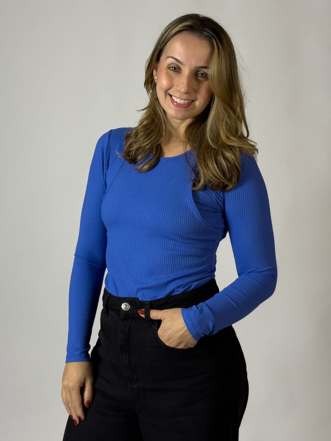 Blusa canelada de amamentação Annie - Azul Blusa canelada de amamentação Annie - Azul
