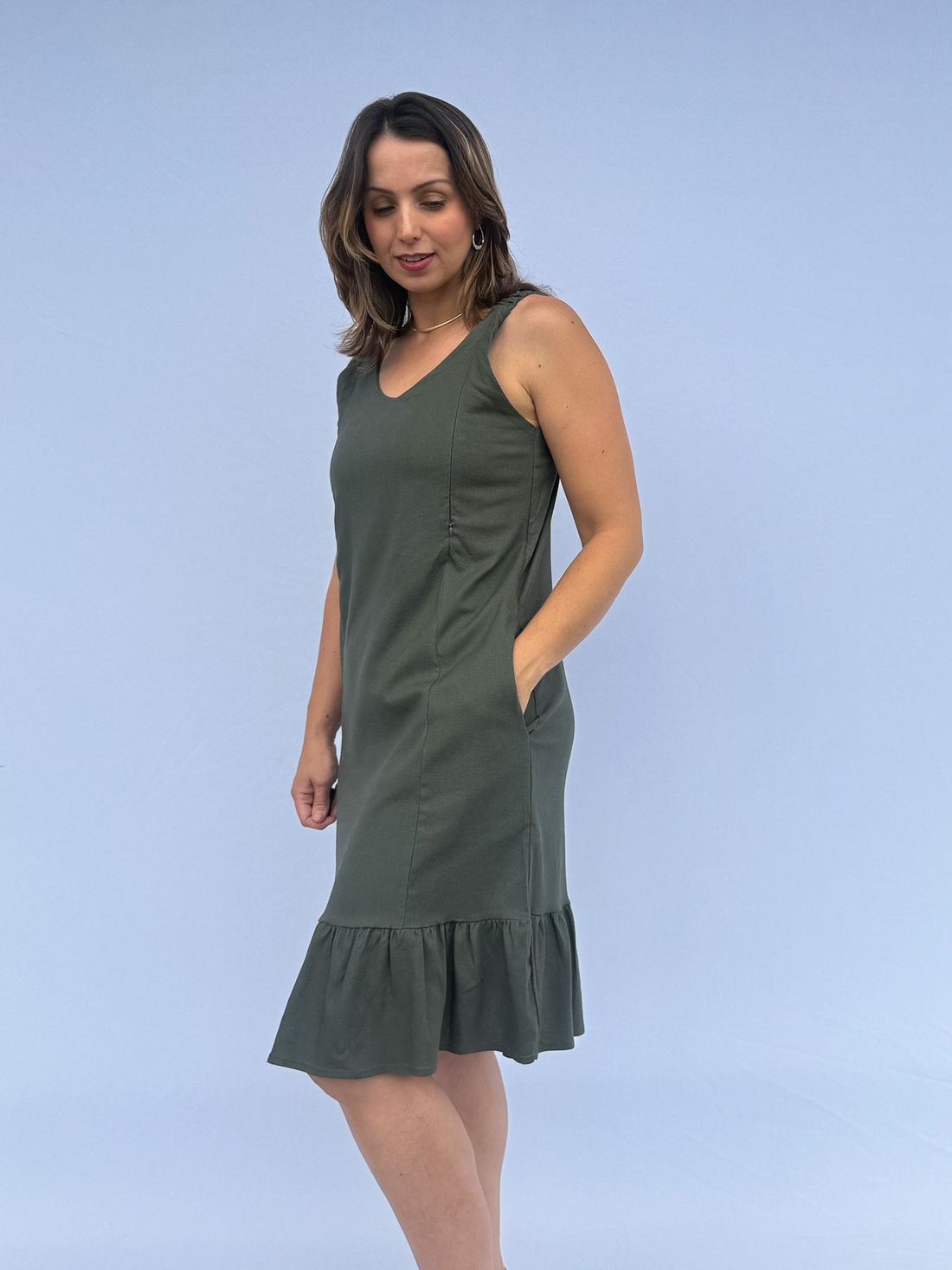 Vestido de amamentação Regata Viscolinho - Verde escuro Vestido de amamentação Regata Viscolinho - Verde escuro