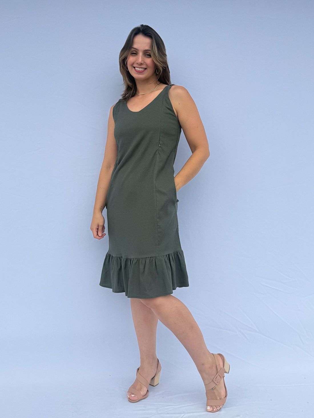 Vestido de amamentação Regata Viscolinho - Verde escuro Vestido de amamentação Regata Viscolinho - Verde escuro