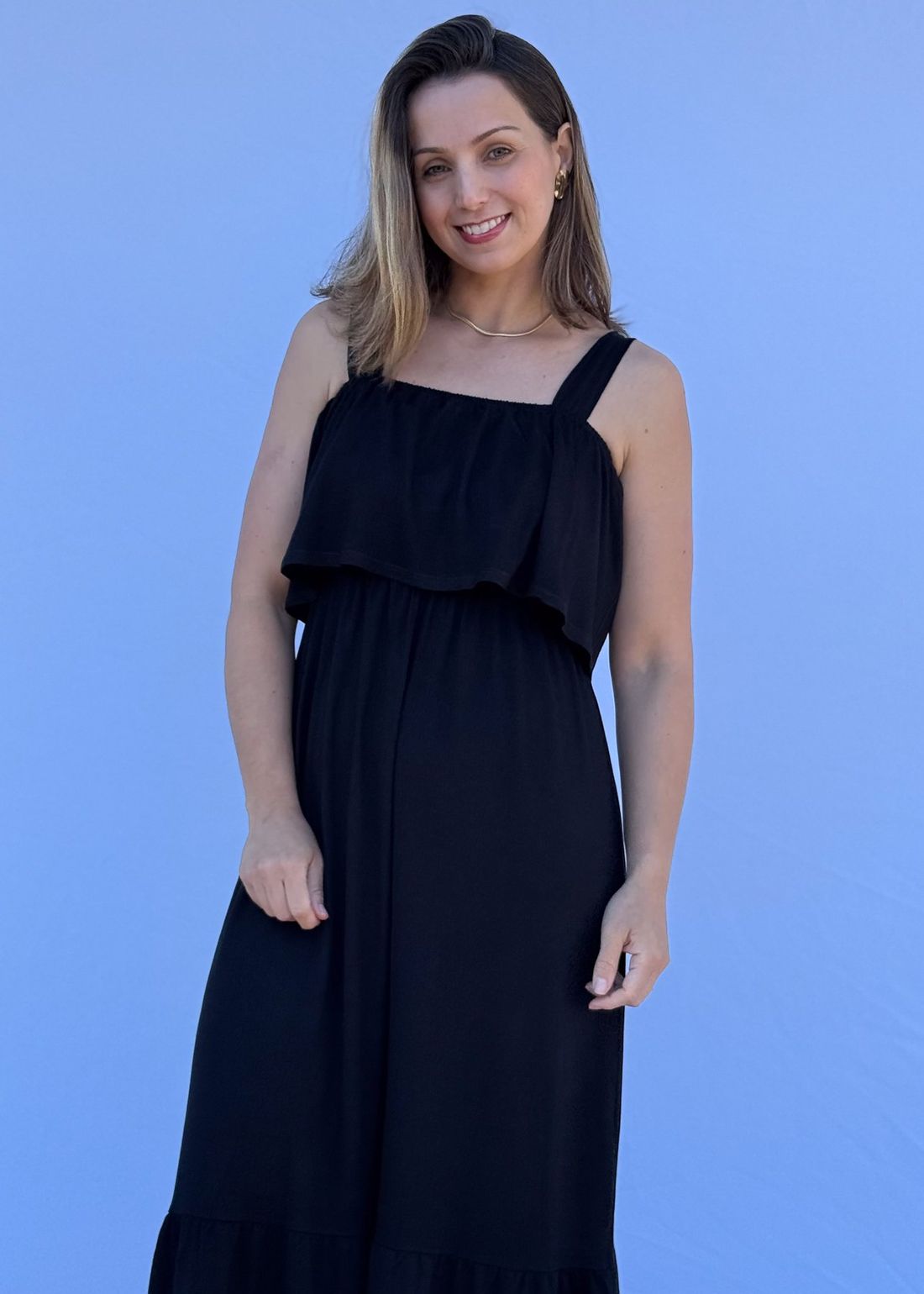 Vestido de Amamentação Babado - Preto Vestido de Amamentação Babado - Preto