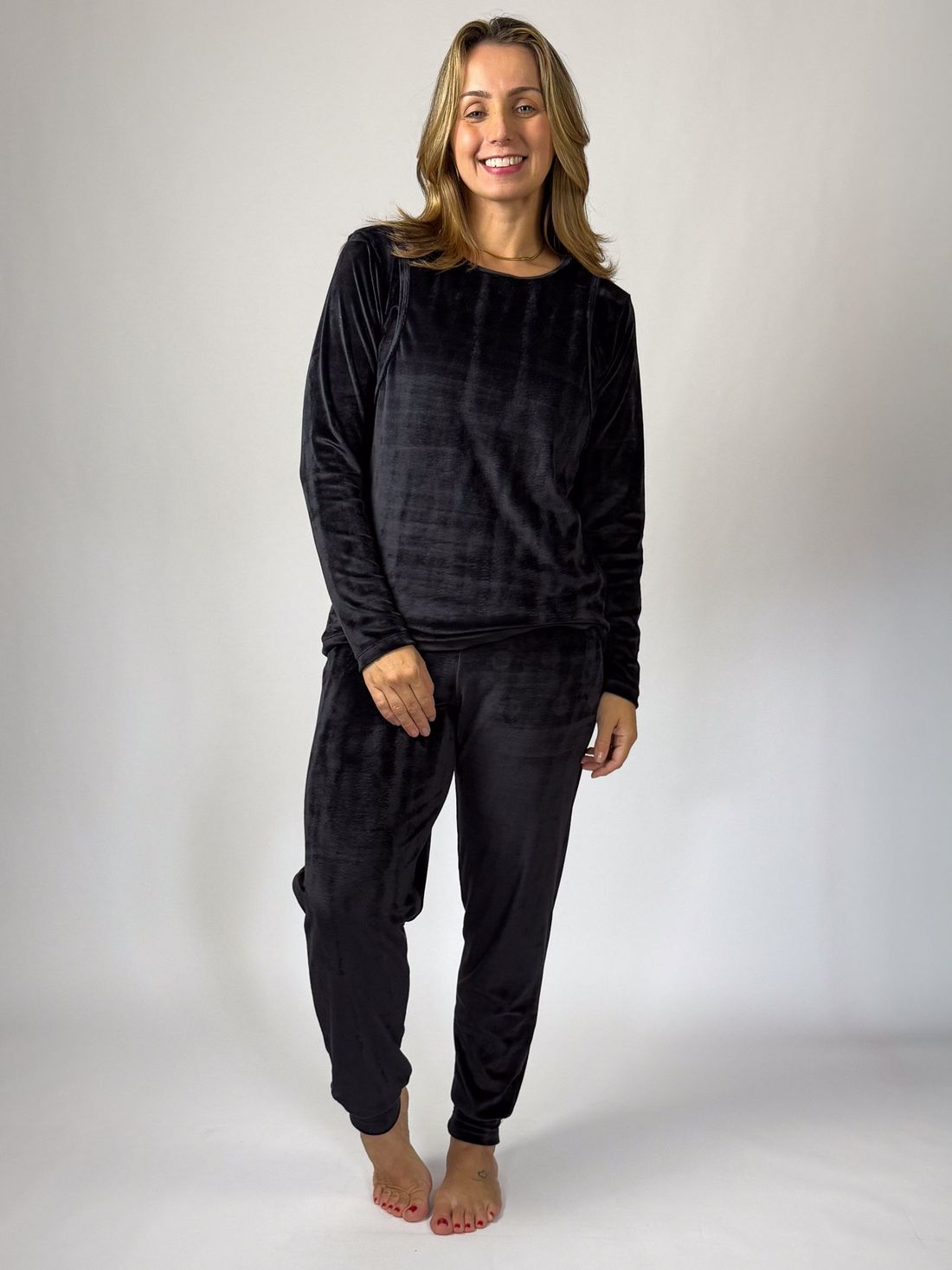 Pijama de amamentação plush - Preto Pijama de amamentação plush - Preto