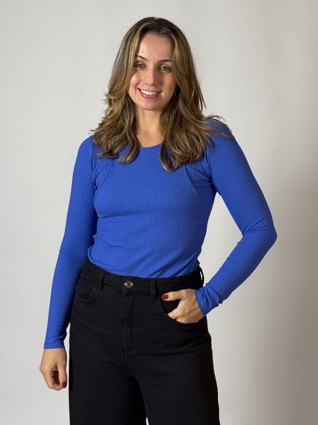 Blusa canelada de amamentação Annie - Azul Blusa canelada de amamentação Annie - Azul