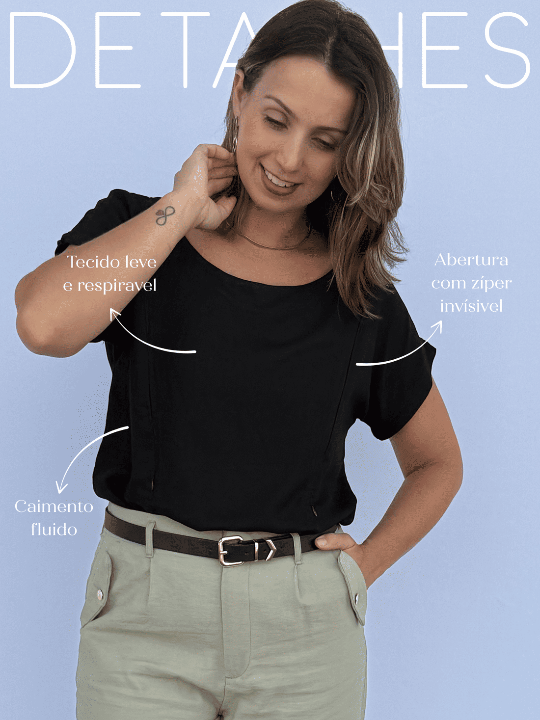 Blusa de amamentação viscolinho Aurora - preta Blusa de amamentação viscolinho Aurora - preta