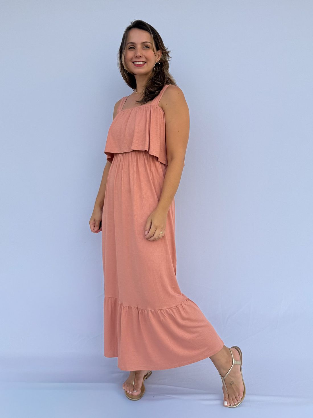 Vestido de Amamentação Babado - Rosa antigo Vestido de Amamentação Babado - Rosa antigo