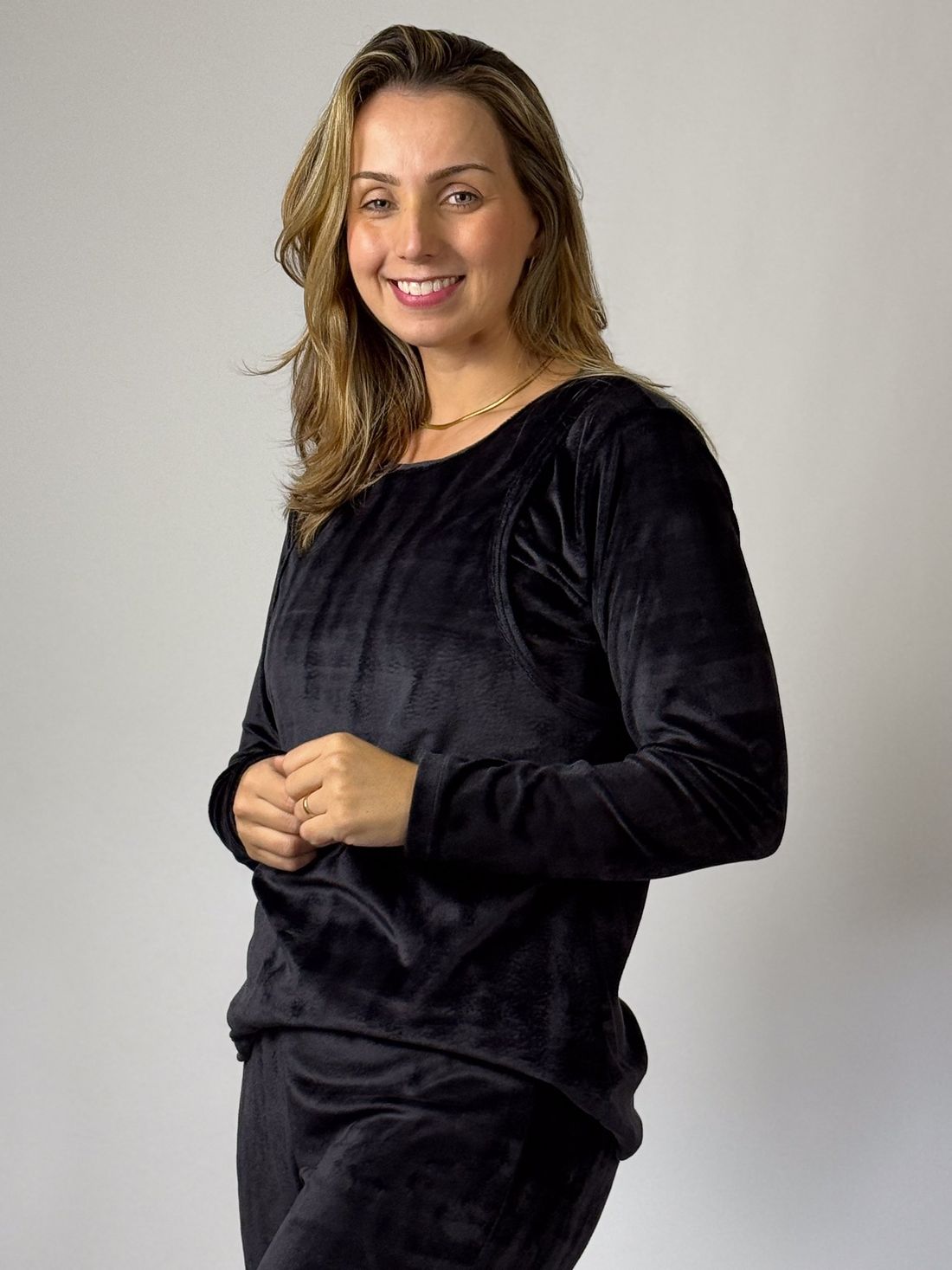Pijama de amamentação plush - Preto Pijama de amamentação plush - Preto