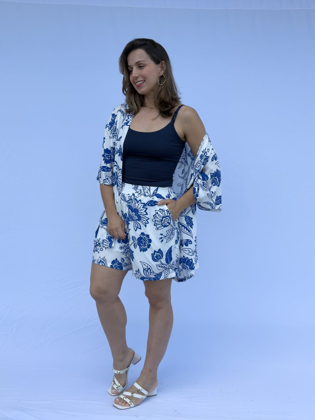 Conjunto - Kimono e short floral azul Conjunto - Kimono e short floral azul