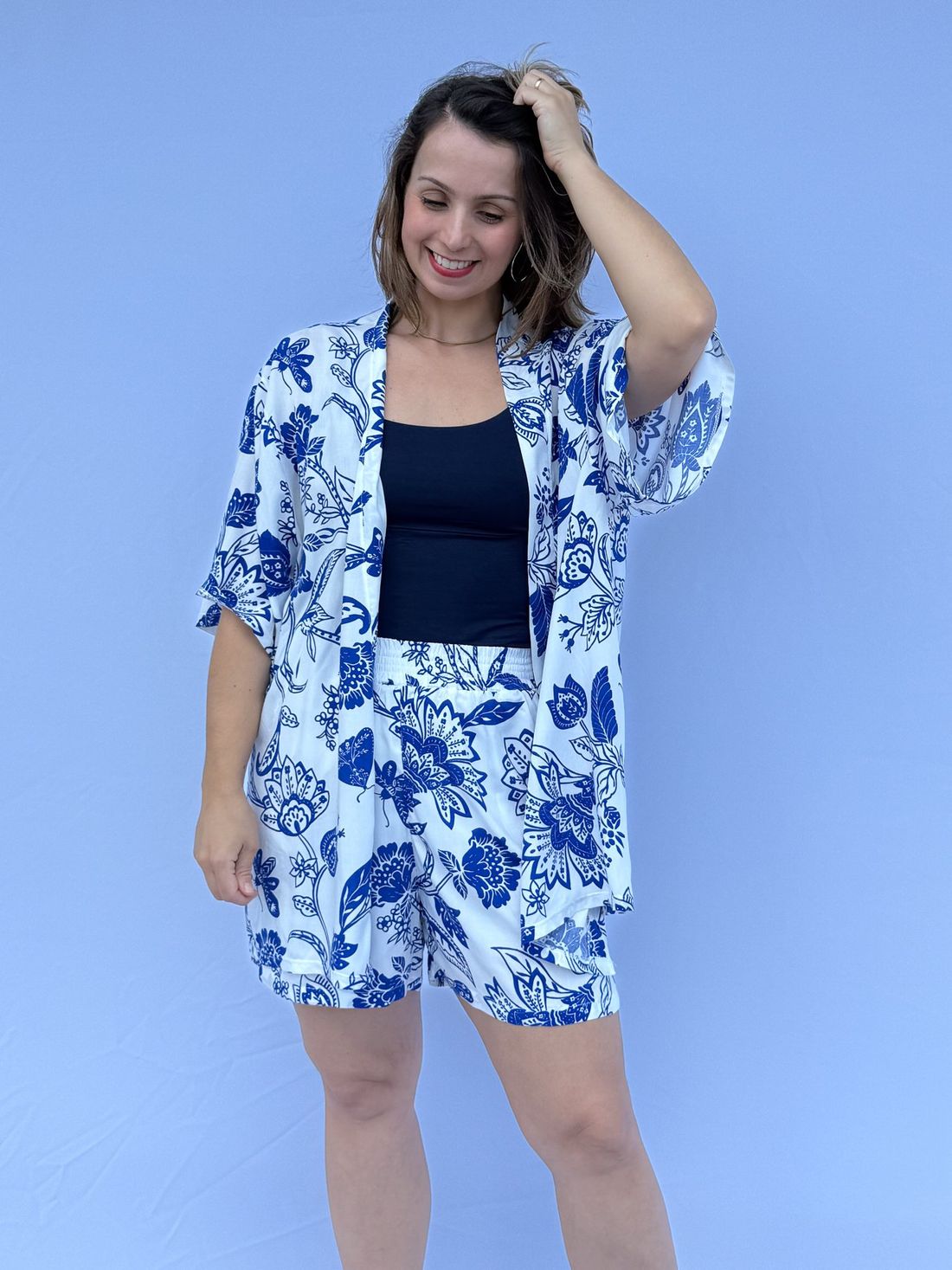 Conjunto - Kimono e short floral azul Conjunto - Kimono e short floral azul