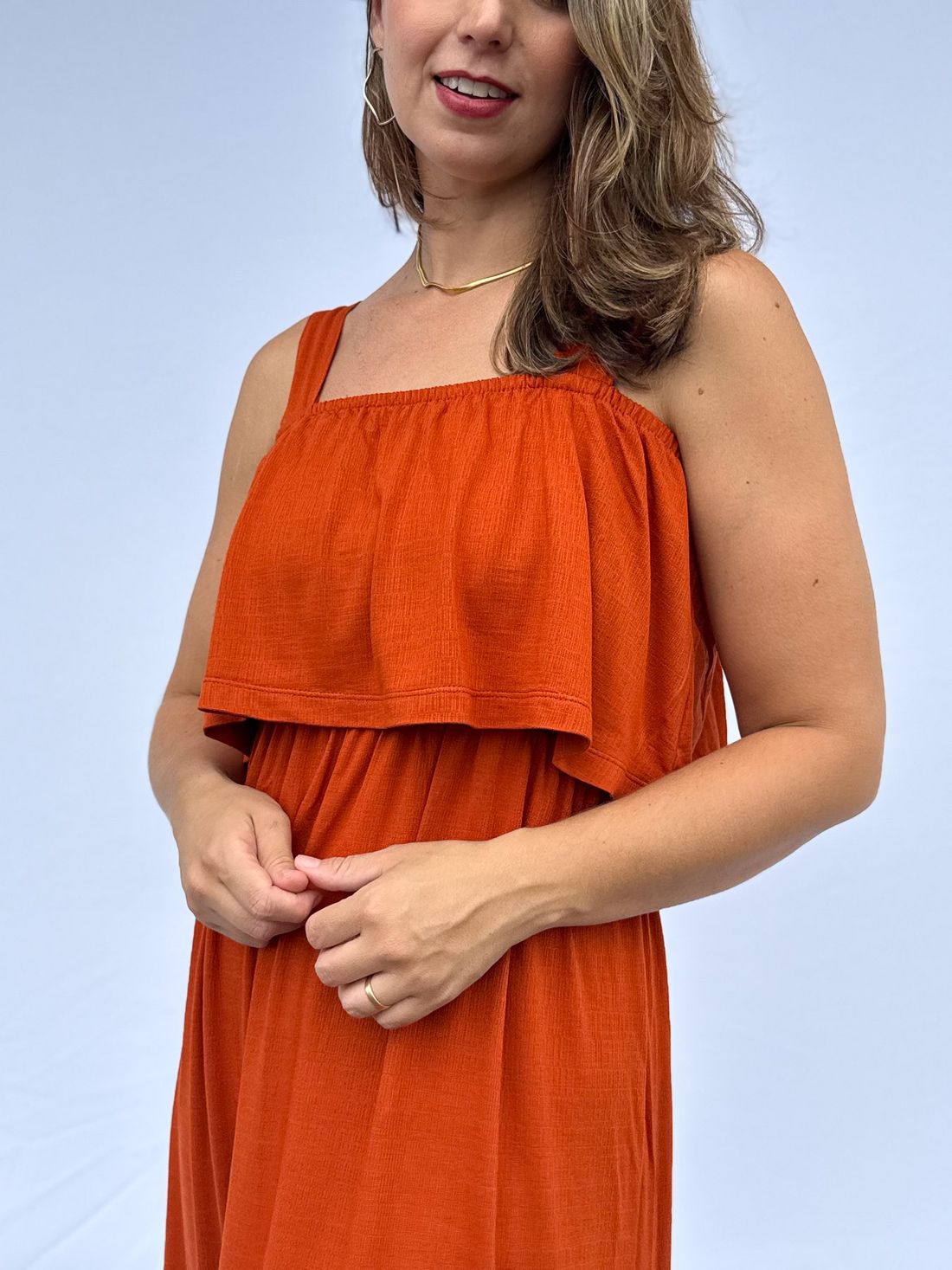 Vestido de Amamentação Babado - Terracota Vestido de Amamentação Babado - Terracota